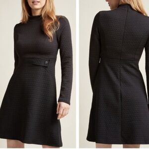 Modcloth Black Sheath Dress with Long Sleeves and Mock Neck Small